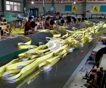 吊装带生产车间批量生产黄色扁平吊装带视频